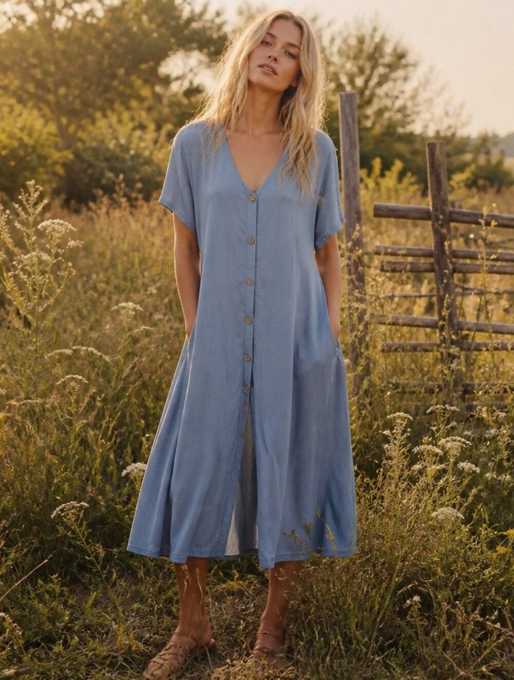 Manydress Light Blue Dress Top with V-Back Detail